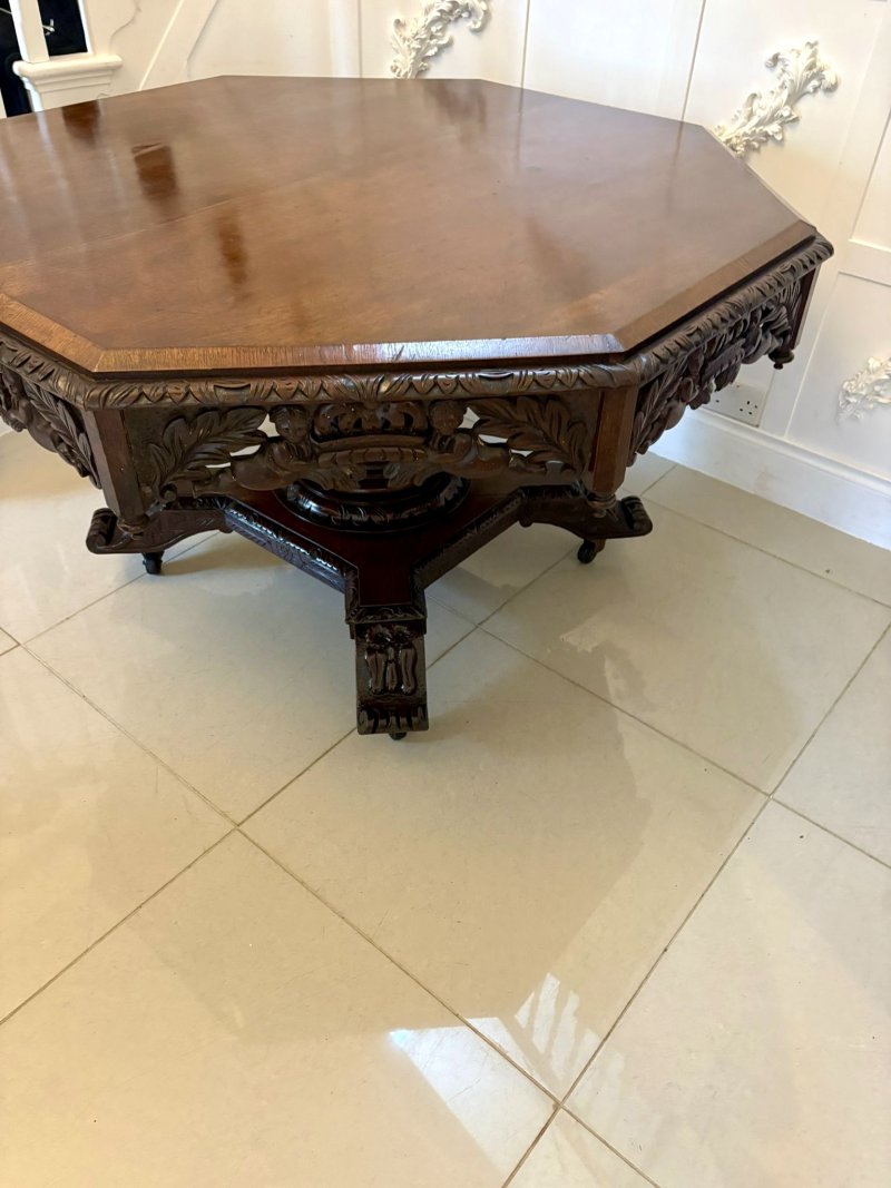 Superb Quality Large Antique Victorian Carved Oak Centre/Dining Table - Image 8